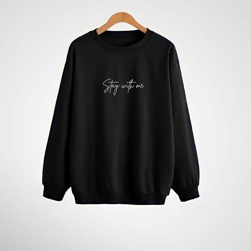 PALING DIMINATI Crewneck Pria Wanita Stay With 2 Me Basic Sweater Japan sweater kerah tinggi pria xx