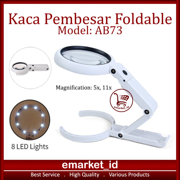 

Terlaris Kaca Pembesar Foldable Led Ab73 / Lup Lensa Magnifier Handheld Lipat