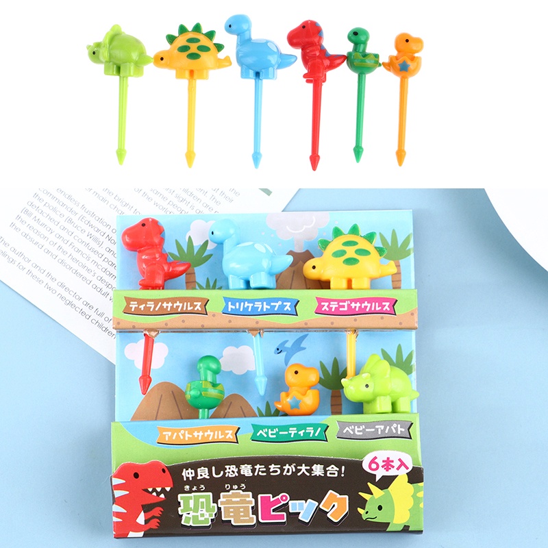 6pcs / Set Garpu Buah Random Color / Snack Mini Bentuk Kartun Dinosaurus Untuk Anak