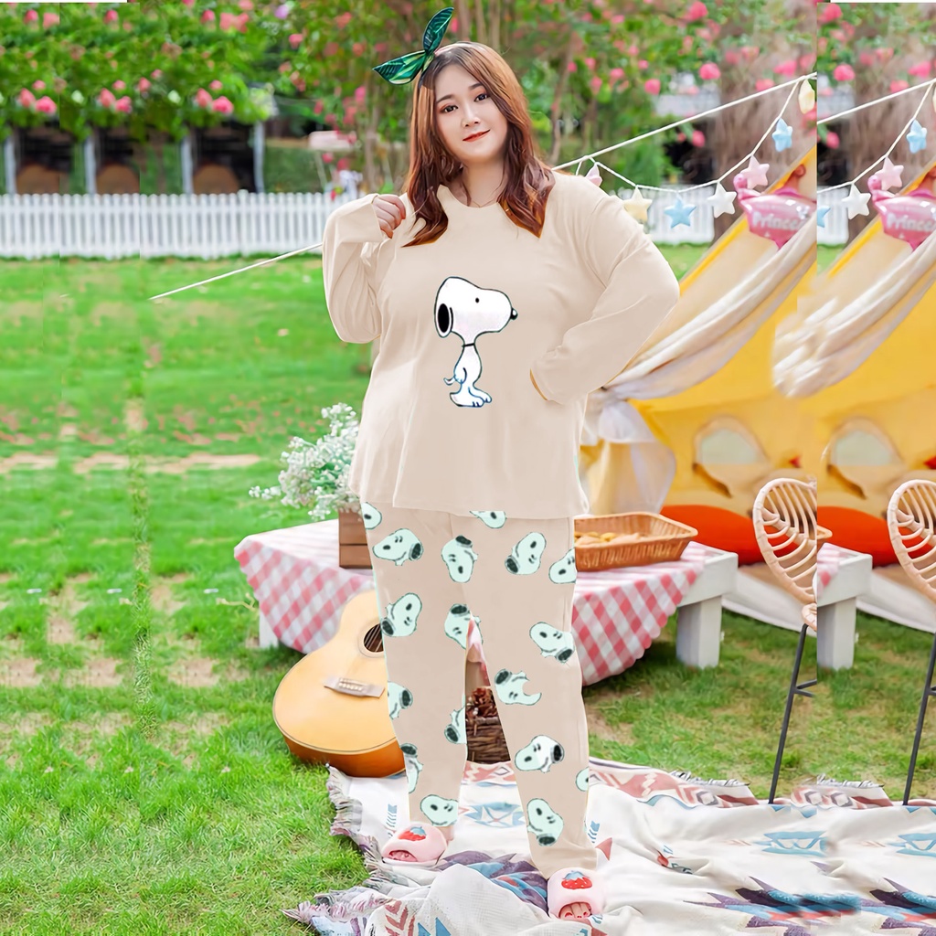 Lilipop.Id Baju Tidur Wanita Jumbo snoopy XXXL Celana Panjang PP Bigsize Lengan Panjang BabyDoll Kaos