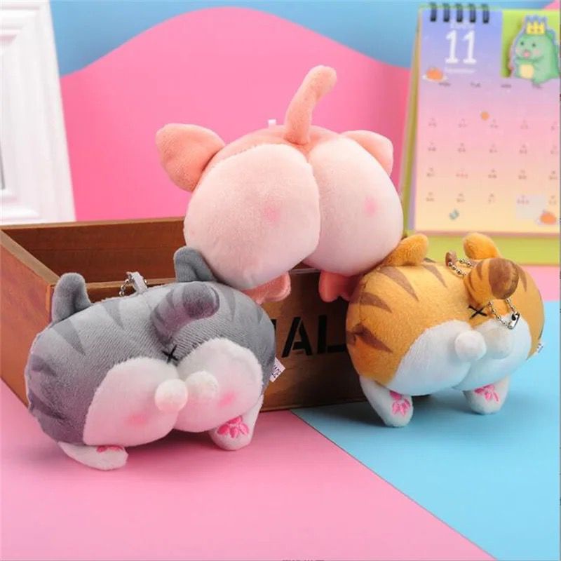 gantungan kunci boneka hewan lucu corgi kucing plush pantat