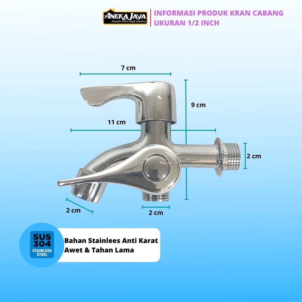 Kran Cabang Shower Double Engkol Stainlees Drat 1/2 Inch