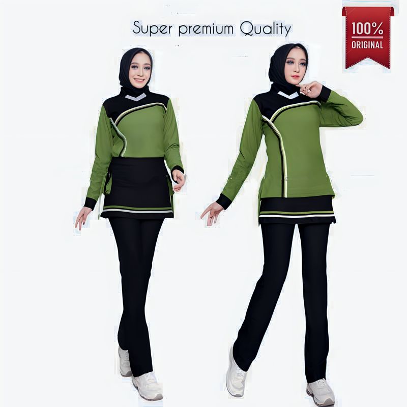 setelan baju senam wanita/baju senam aerobic/setelan baju senam muslim tunik panjang