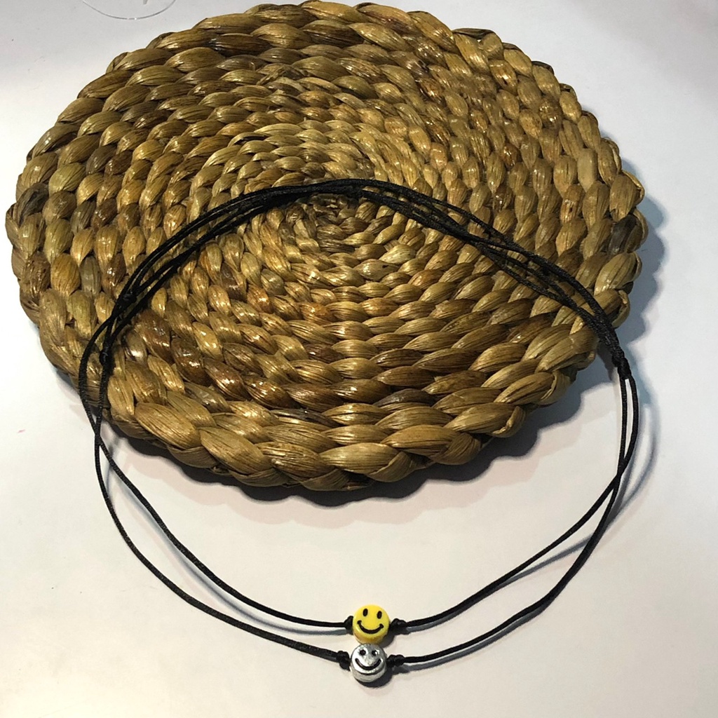 Kalung Tali Hitam Emoji Smile | Kalung Tali Hitam Pria Wanita | Kalung Tali Korea