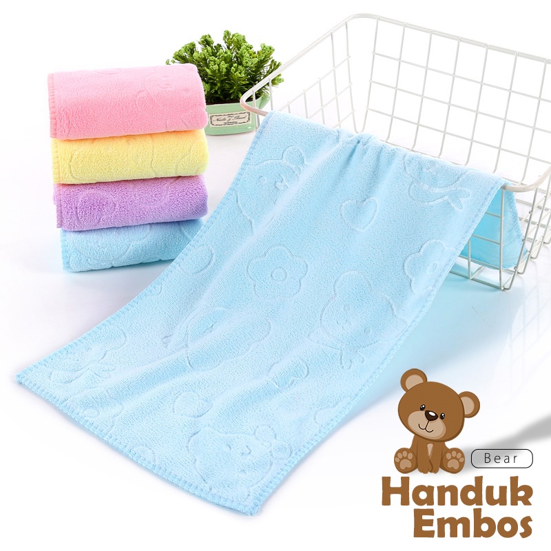 Handuk Mandi Kecil Anak Microfiber Lembut 60x30cm Motif Embos Bear Bahan Nylon Bath Towel Perlengkapan Mandi Import - H31 - 88 Blanket Store