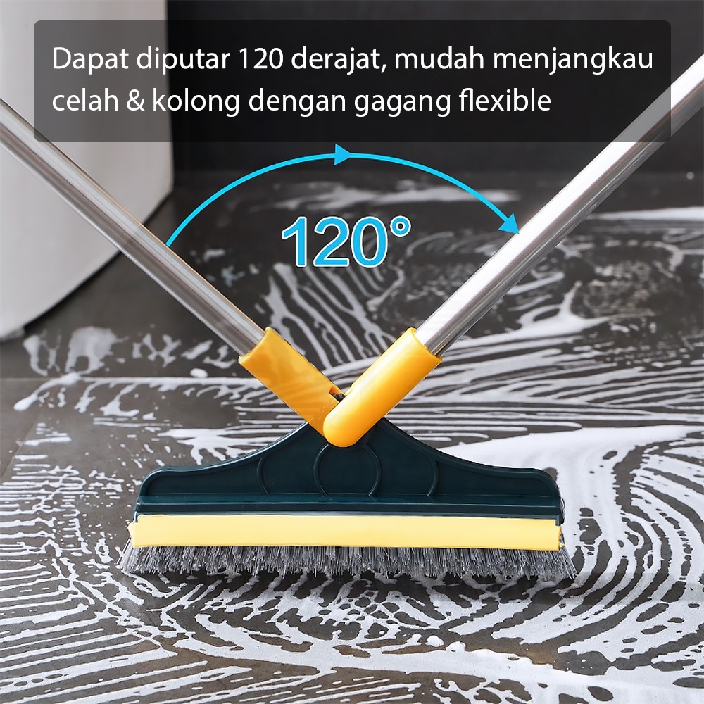 Sikat Lantai Multifungsi 2 in1 Gagang Panjang Portable Stainless Steel Wiper Pembersih Dinding Kamar Mandi Alat Kebersihan Multifungsi Alat Pembersih Sudut Pojok Lantai