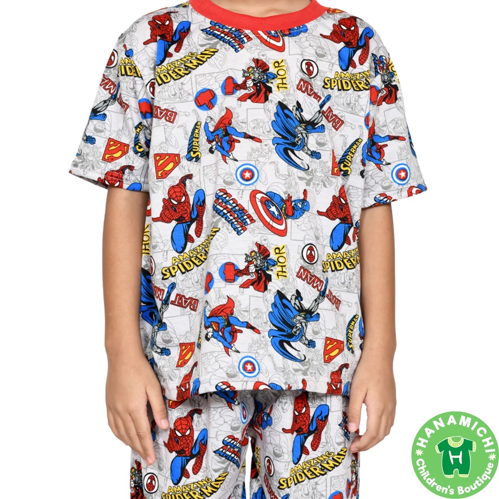 Hanamichi GALIH Setelan Baju Tidur Anak Celana 3/4 Motif Superhero