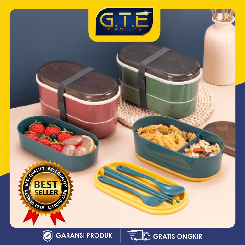 GTE | Kotak Makan Siang 2 Lapis / Kotak Makan Siang Anak / Kotak Makan Set / Kotak Bekal Siang Anak / Kotak Bento Bekal Anak