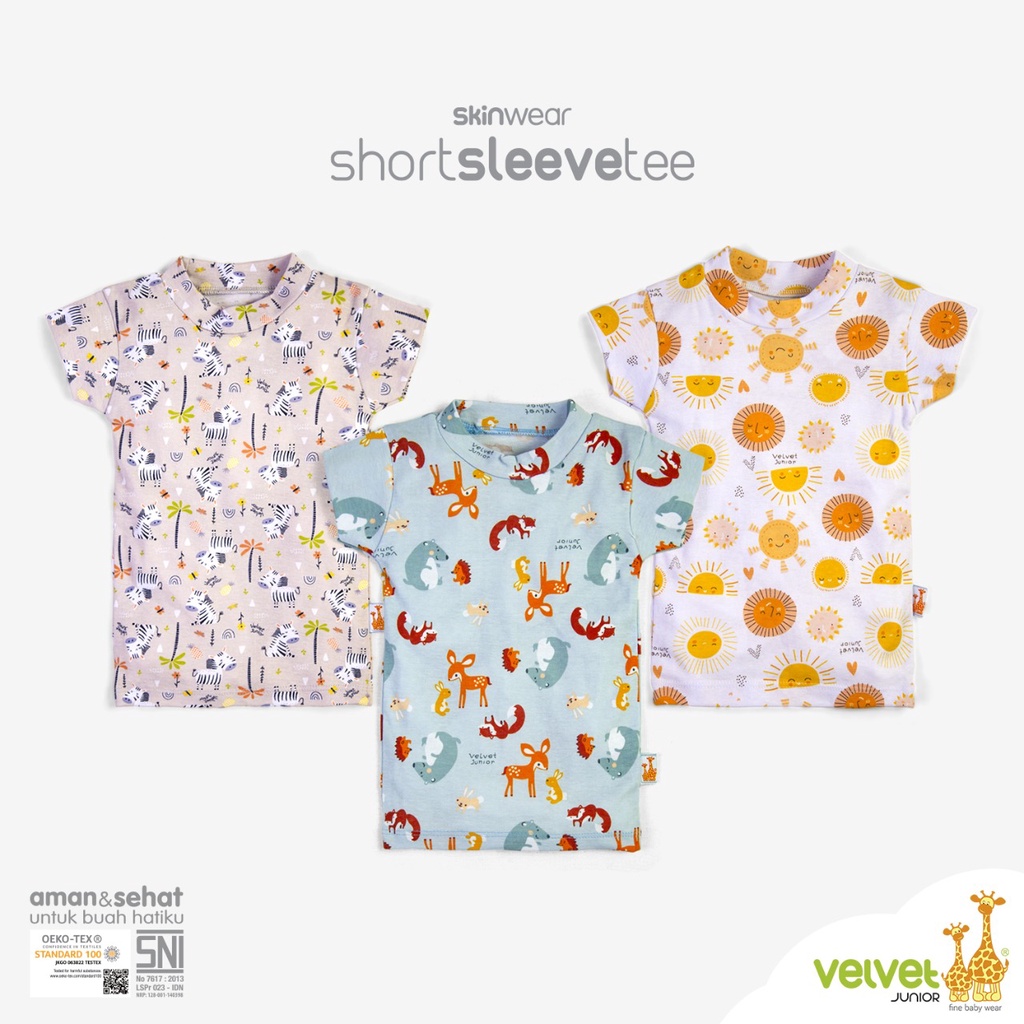 Velvet Junior Short Sleeve Tee Atasan Oblong Tangan Pintar 3Pcs