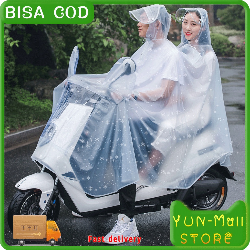 (Spot, dikirim dari Jakarta) YUN Mall baterai kendaraan listrik jas hujan transparan tunggal ganda pvc jas hujan dewasa mengendarai sepeda motor sepeda jas hujan