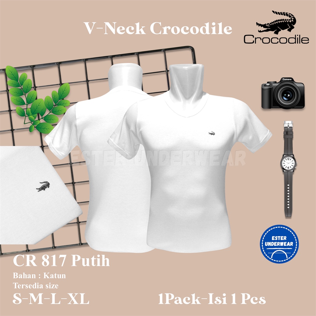 Oblong Pria V-neck CROCODILE  CR 817P PUTIH ISI-1PCS