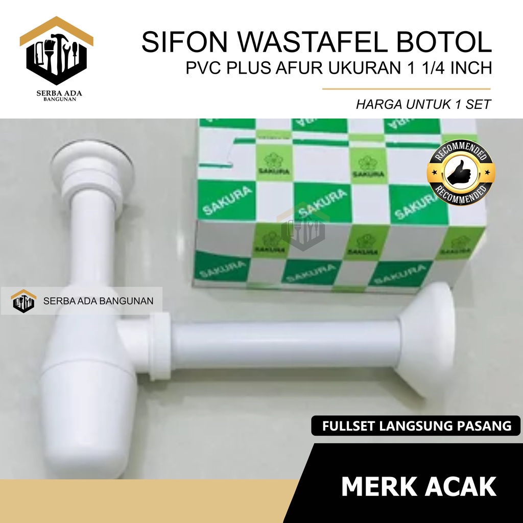 Sifon botol PVC pembuangan wastafel warna putih Ukuran drat 1 1/4 inch Kuat dan tebal