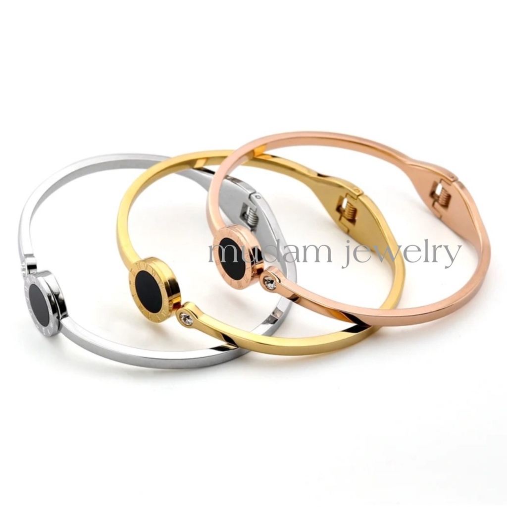 Gelang Bangle Angka Romawi Dengan Kristal Tersedia Warna Rose Gols, Gold dan Silver