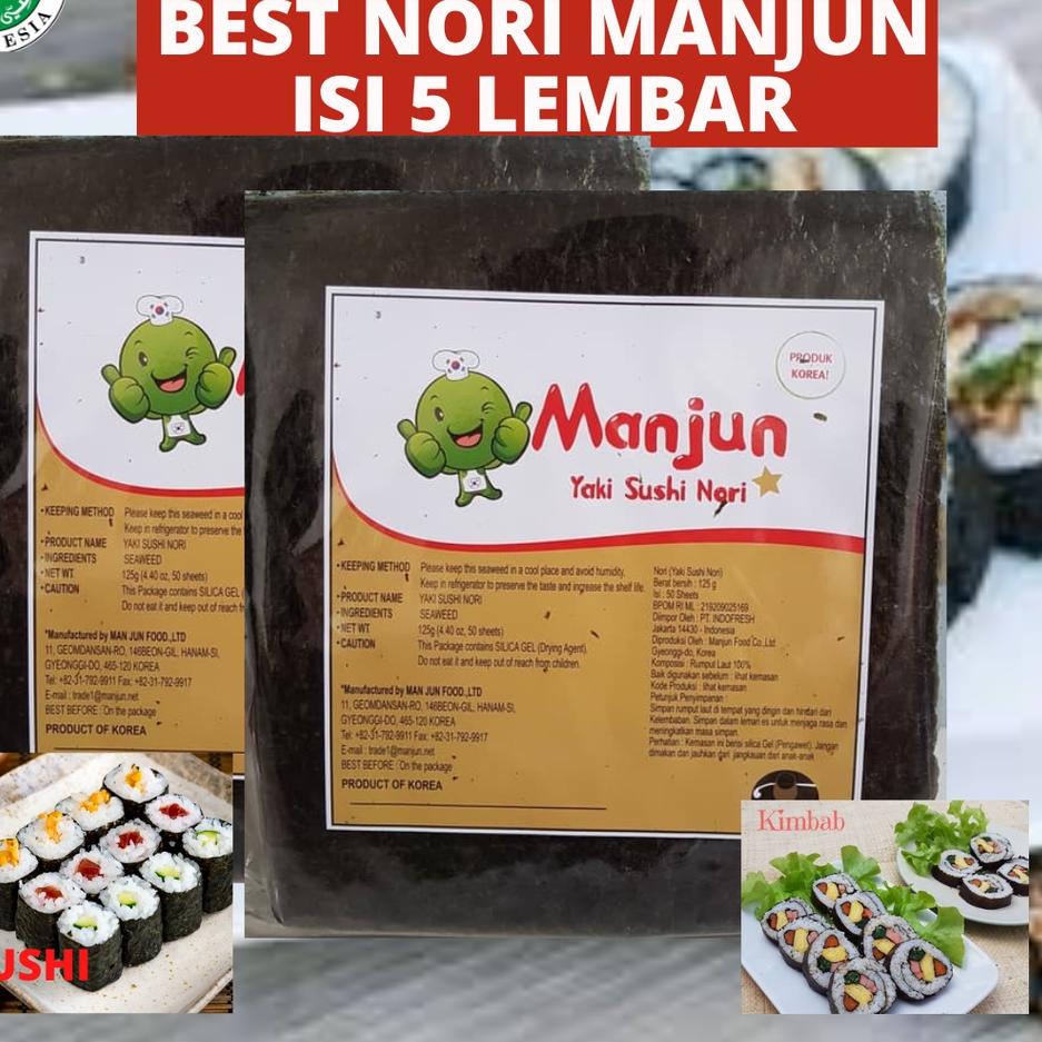 

Pasti Untung MANJUN Nori Sushi isi 5 Lembar Halal │ Yakinori Import Kimbab/ Gimbab │ Lembar Rumput Laut | Rumput Laut Enak dan Murah