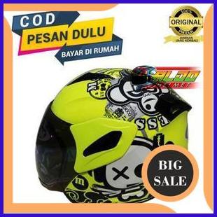 perkakas HELM GM FIGHTER MOTIF SPEAK UP YELLOW FLUO ORIGINAL TERLARIS 140ZZ3