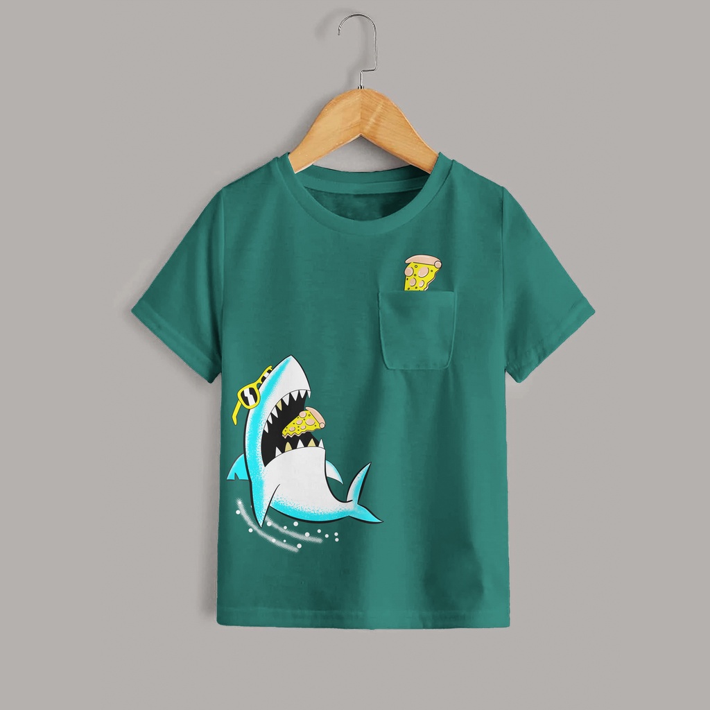 Kaos Pocket Anak Pizza Shark Atasan Perempuan Dan Laki Laki