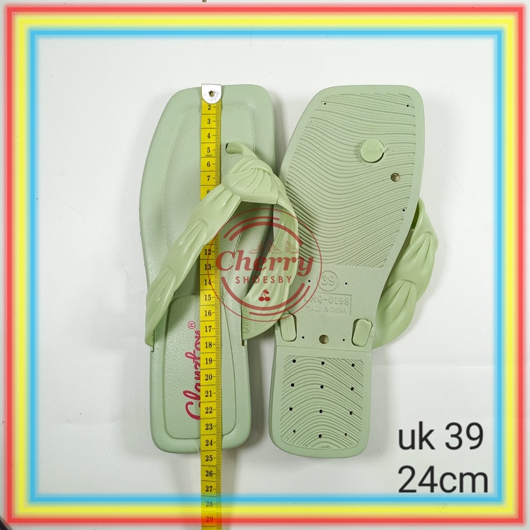 0198-1 Sandal Jepit Wanita Glanzton Sendal Cewek Empuk Jelly Karet Anti Slip Simpul Kerut Verotino