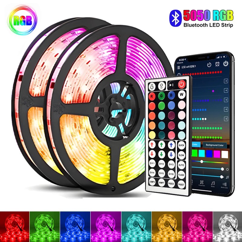 LAMPU LED STRIP 5050 2835 RGB 5M 10M REMOTE HIAS WARNA WARNI KAMAR AESTHETIC