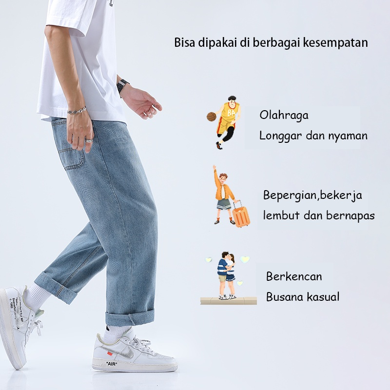 Celana jeans pria jeans karet korean style celana pensil baggy pants straight jeans standar pria celana Kulot dewasa terbaru 2023 basic pants celana pensil panjang pria