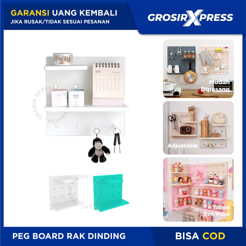 Rak Tempel Dinding Serbaguna PegBoard Tatakan Penyangga Miniatur Pajangan Kotak Bumbu Sabun Di Kamar Dapur Toilet Papan Ambalan Dinding Tempat Gantung Kunci Gunting Lainnya Rapih Cantolan Tempel | GROSIRXPRESS