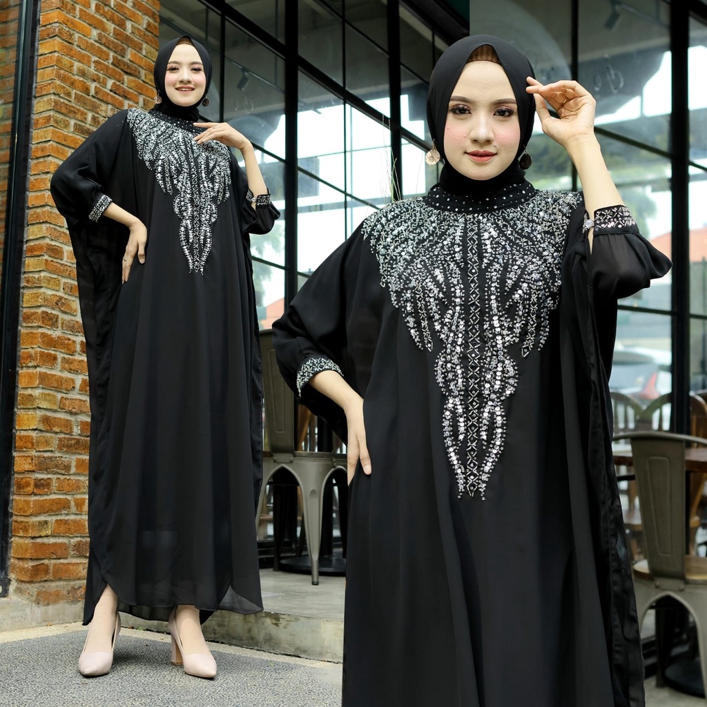 Kaftan Wanita Muslim Bahan Ceruty Babydoll Lengan 7/8 Kaftan Calista HOPYLOVY