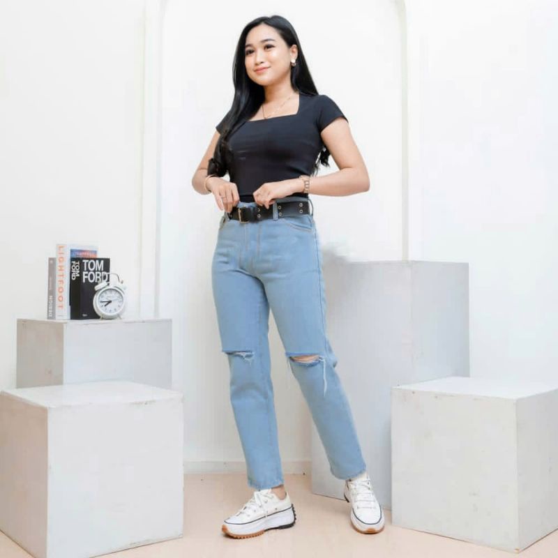 CELANA WANITA BOYFRIEND SOBEK LUTUT HIGH QUALITY SIZE 27-34 CELANA PANJANG WANITA JEANS