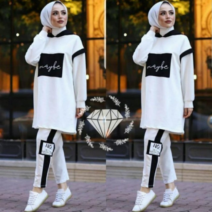 Baju Wanita Terbaru 2021 Ukhti Ladies Gadis Syari Baju Olahraga Set - Putih, Allsize F3H2