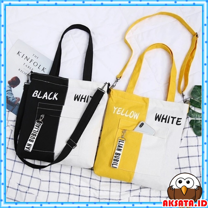 Tas Tote Bag Wanita TWO TONE TOTEBAG Resleting Bahan Kanvas Ukuran 40 X 30 CM