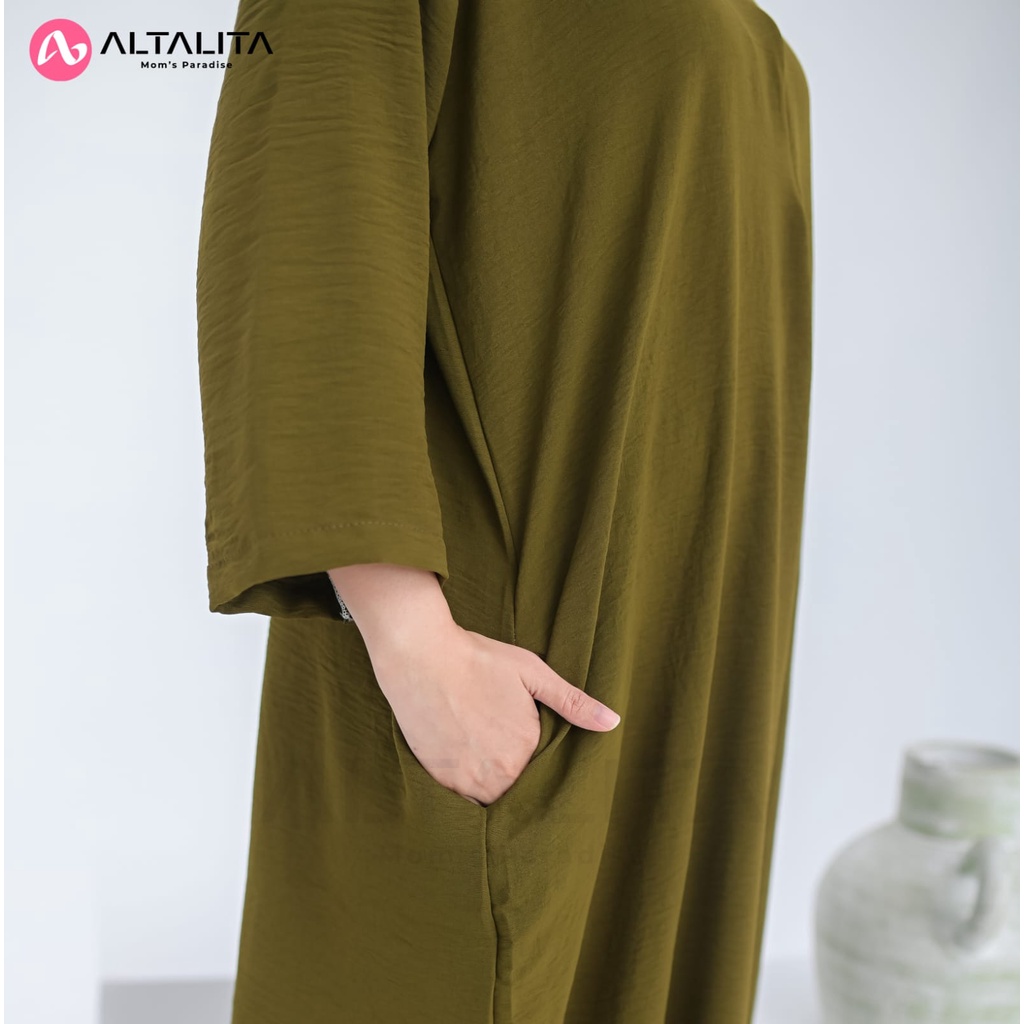 Altalita - Daster Gamis Jumbo Cringcle Airflow Polos Panjang Lengan Tangan 3/4 Semata Kaki Busui Kekinian