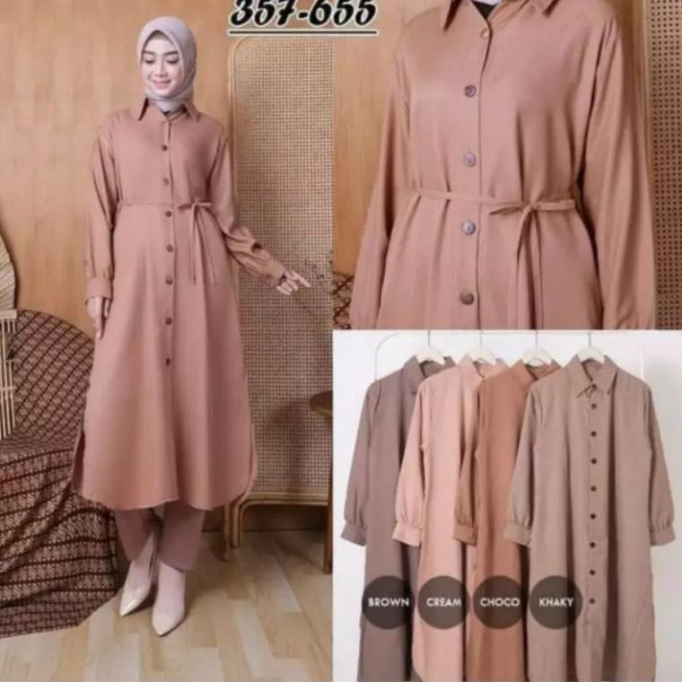 HARGA SPESIAL Baju Long Dress Tunik Kemeja Wanita Remaja Jumbo Basic Polos Muslim Tali Pinggang