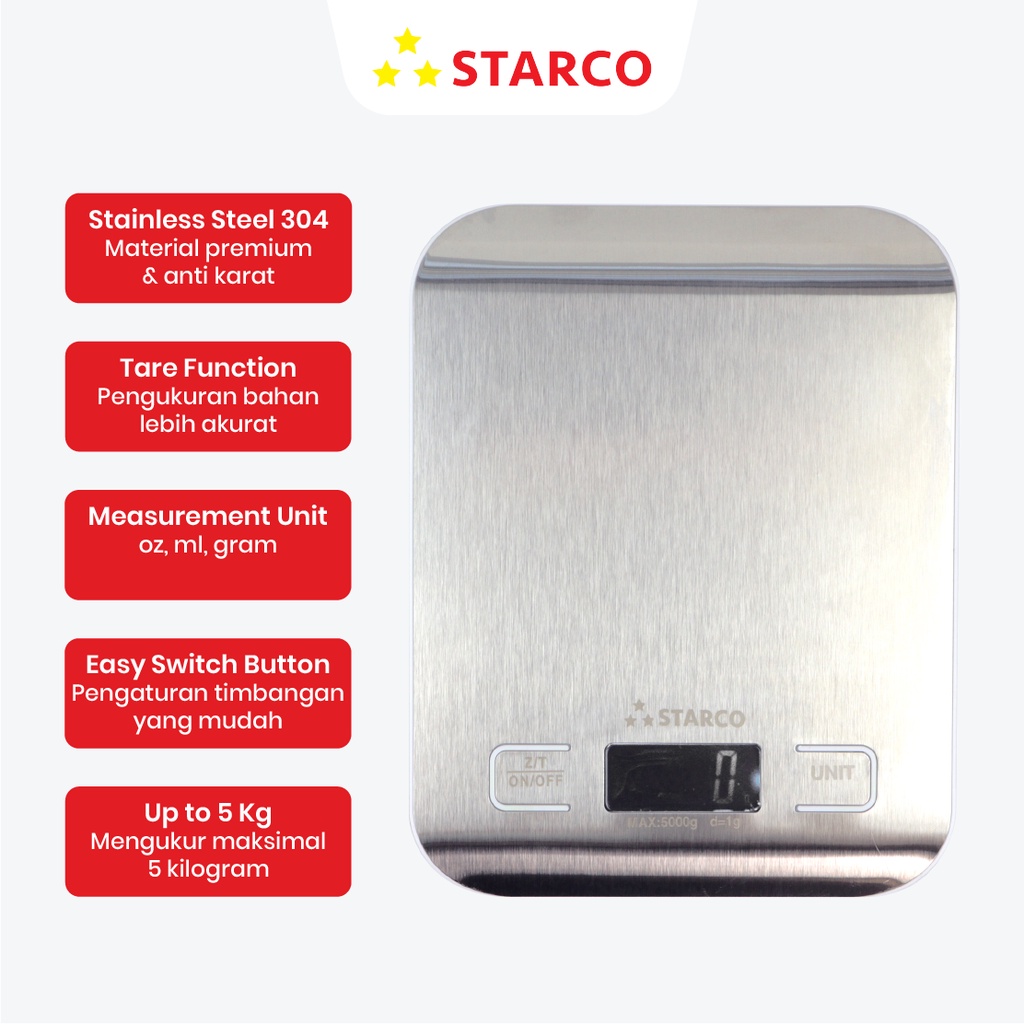 Starco Timbangan Dapur Timbangan Kopi Digital Stainless 5 kg/0.1g