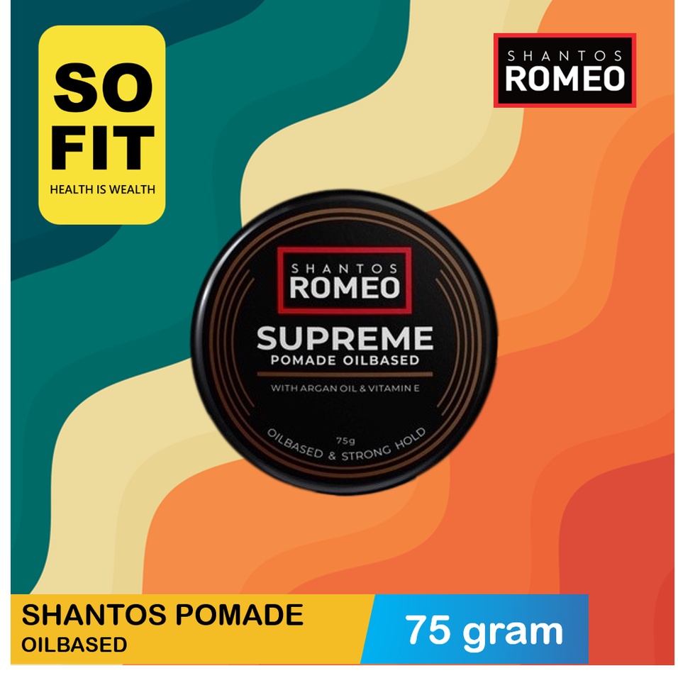 Shantos Romeo Supreme Pomade 75gr Waterbased Oilbased with Argan Oil &amp; Vitamin E / Styling Rambut / Pomed Rambut / Gel Rambut