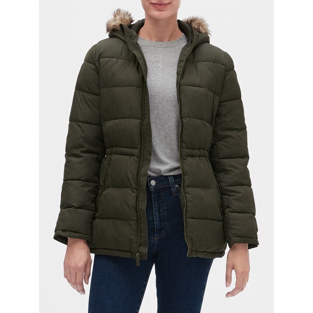 Jaket Wanita Gap Mid puffer women Jacket - Army Green Terbaru S5P4