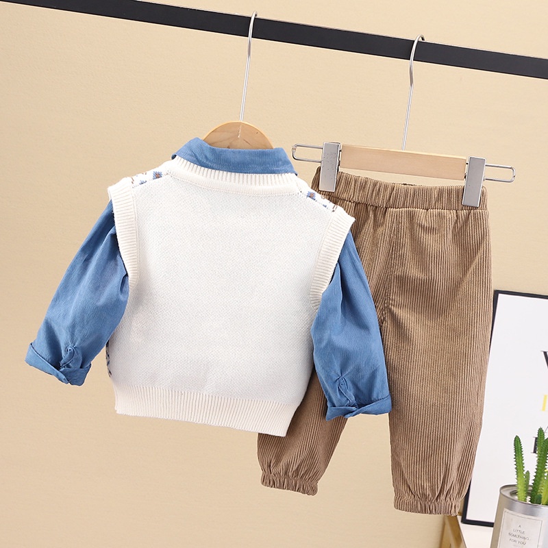 Setelan Anak Laki-Laki Dengan Rompi Set Sweater Anak Cowok 3 in 1