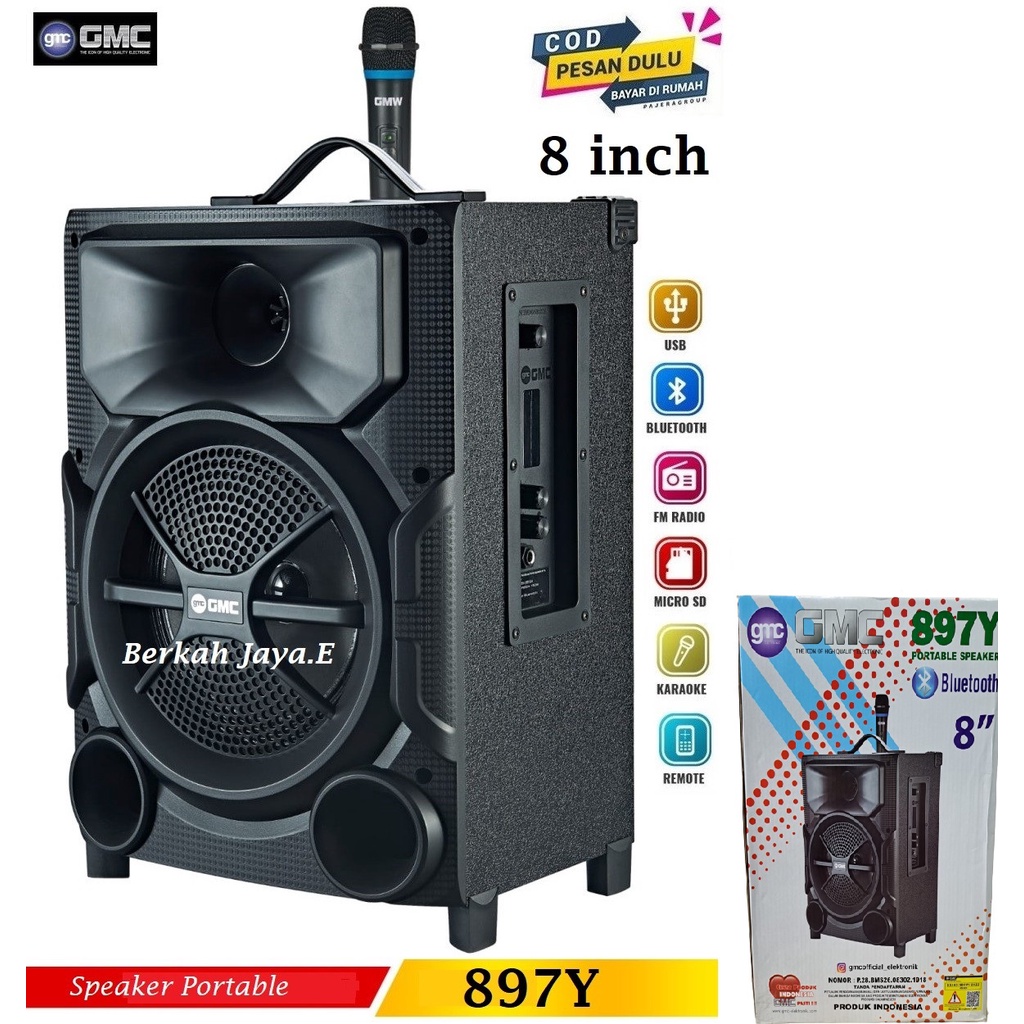 Speaker Portable Bluetooth GMC 897Y Speaker meting 8 Inch Free Mic Wireless-Original