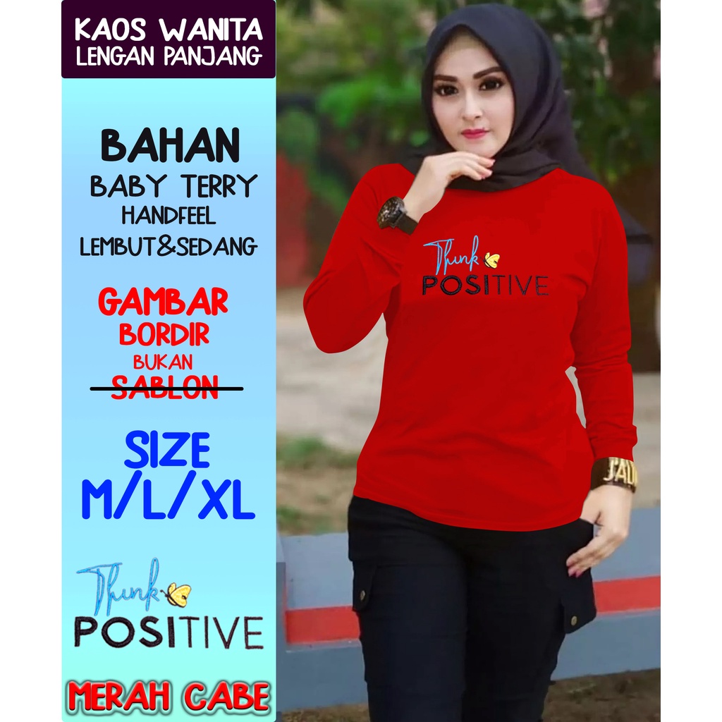 kaos wanita lengan panjang /atasan wanita lengan panjang bahan babyterry/baju wanita bordir