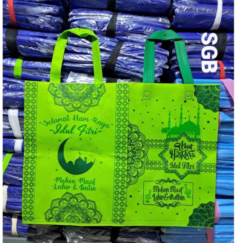 

[ART. ] Harga PerLusin (12pcs ) Goodie Bag Handle Idul Fitri uk 30x40x8 WILCO / Spunbond Lebaran