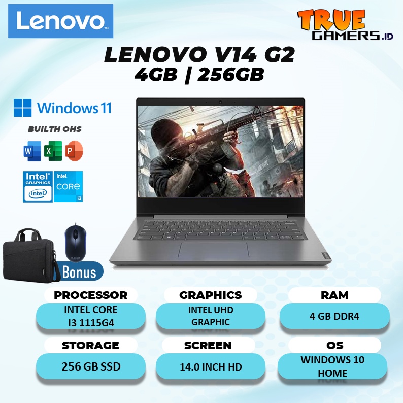 LAPTOP LENOVO V14 G2 I3 1115G4 12GB 256SSD W10 OHS 14.0FHD GARANSI RESMI