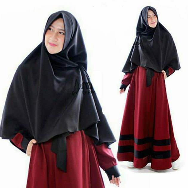 MURAH Baju Dress Gamis Syari Kondangan Polos Busui LASMI Warna MERAH K HITAM