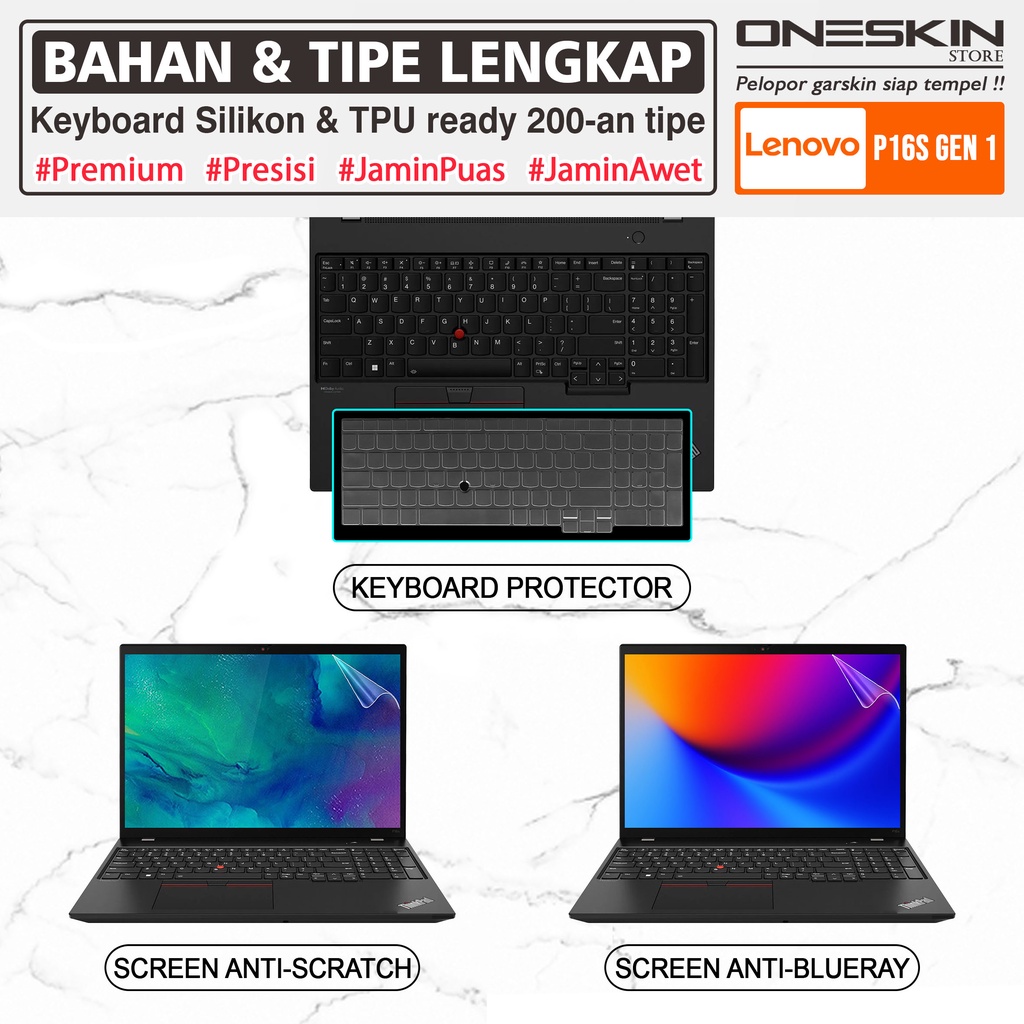 Garskin Sticker Laptop Pelindung Screen Keyboard Protector Lenovo ThinkPad P16s Gen 1 G1 Gambar Full Body Silikon Cooskin Bening Glossy Doff Blueray
