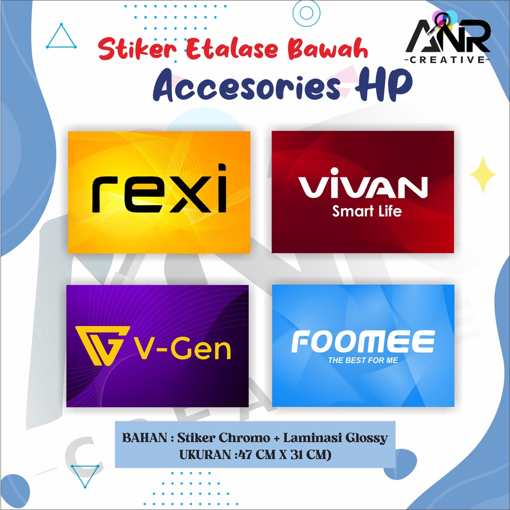 Stiker Etalase Konter/ Stiker Etalase Bawah Accesories HP/ Stiker AccesoriesHP / Stiker Vivan / Stiker Foomee / Stiker Hiasan Konter / StikerEtalaseBawah / StikerChromo+Laminasi /