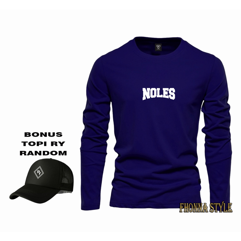Fonna Rizki - Kaos Pria - Lengan Panjang Noles Putih + Topi - Tshirt Distro premiun