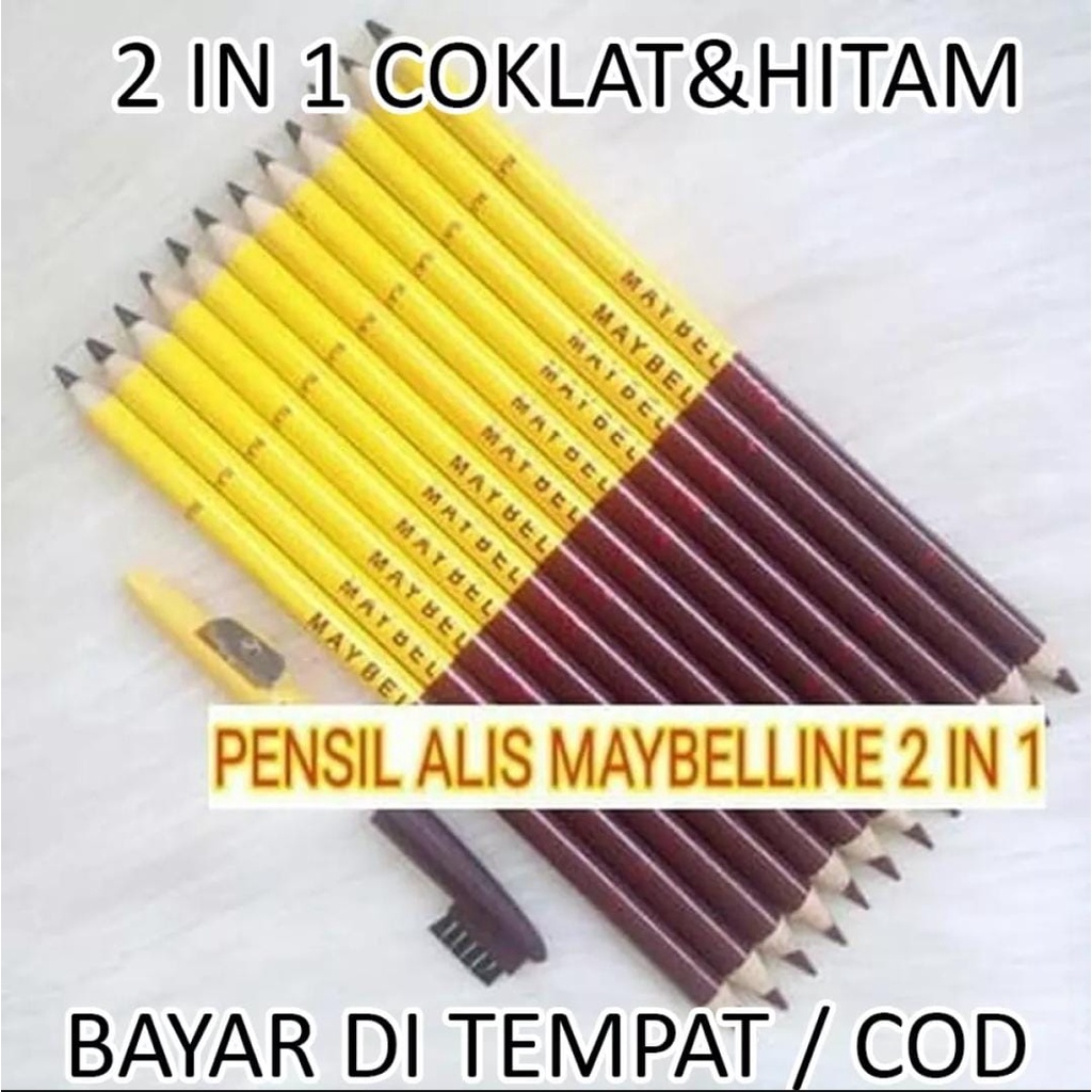 Promo 1 Lusin Pensil Alis MakeUp Maybelline Hitam Coklat + Gratis Tas Kosmetik Pouch