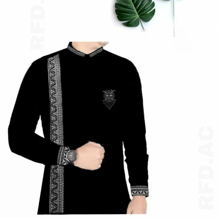 Kemeja Baju Koko Premium Aceh/Baju koko Pria Lengan Panjang Motif Aceh - Bordir Putih, M putih lengan panjang polos lengan pendek koko slimfit R9R8