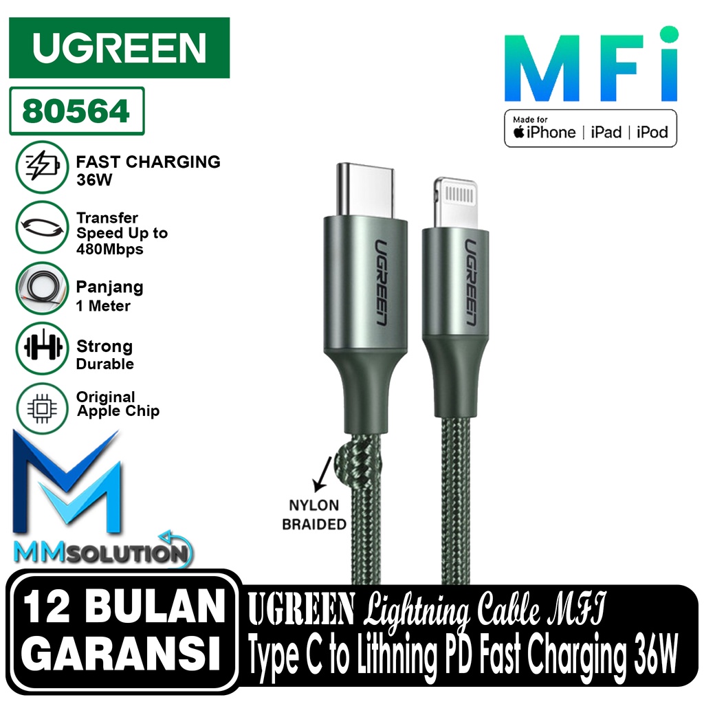 UGREEN MFI Kabel Fast Charging 3A PD 36W Type C to Lightning iPhone