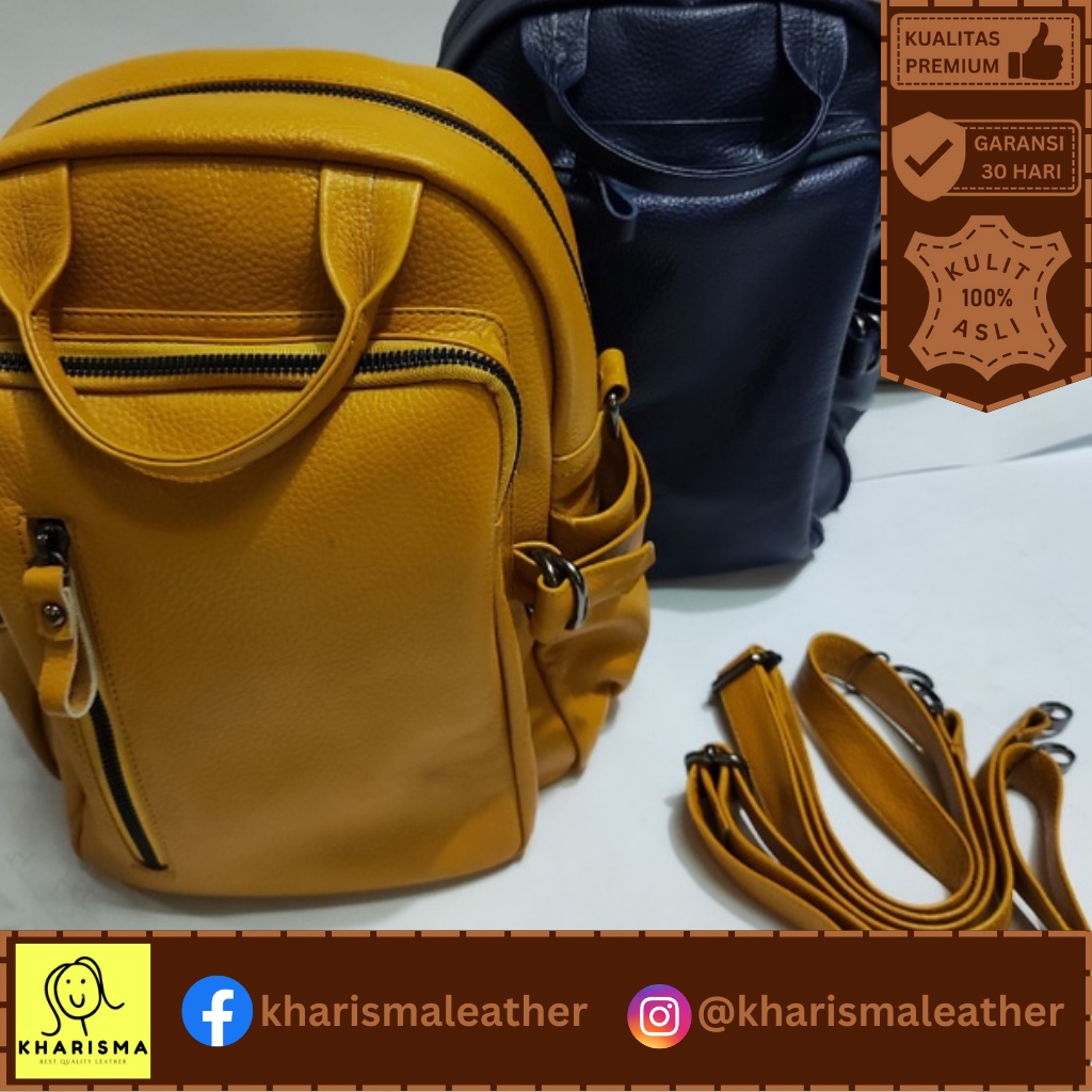 Kharisma Leather Tas Kulit Asli Garut Terbaru Model 3in1 - Tas Ransel Fleksibel & Gendong - Tas Sele
