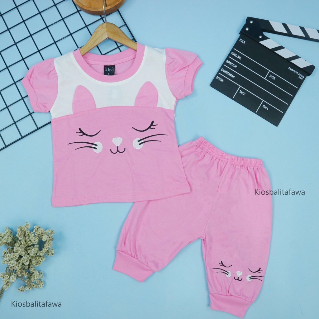 (KATUN) Set Bare Bears Size 1-10 Tahun / Baju Tidur Daily Anak Perempuan Setelan Karakter Kaos Lengan Pendek Celana Pendek