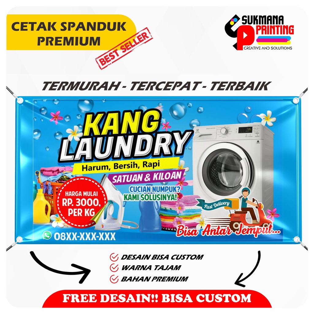 CETAK SPANDUK BANNER LAUNDRY DESAIN CUSTOM PREMIUM FLEXI 280GR