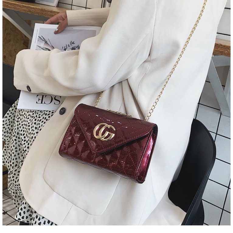 FYGALERY FYG1349 Tas Selempang Wanita Glossy Sling Bag Perempuan Tali Rantai Fashion Korea