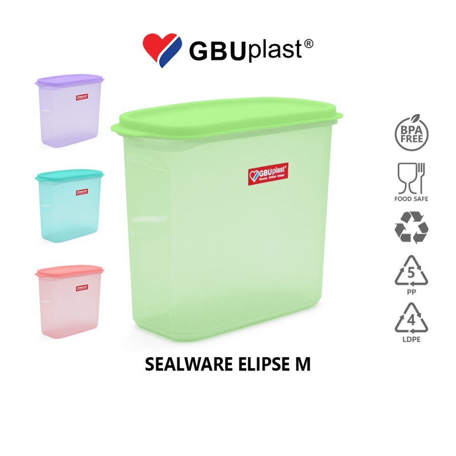 GBU Toples Elipse Medium GBU Warna / Sealware warna 1500ml (satuan) / elips / wadah makanan / cemila